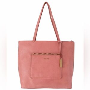 Nine West Tangled Tote Bag Purse Dusty Rose Dark Pink Silver with Chain Detail